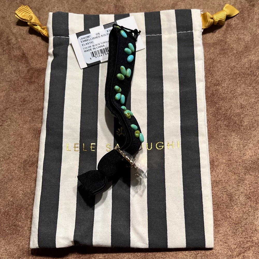LELE SADOUGHI NWT AUTHENTIC JET BLACK TURQUOISE EMBELLISHED ELASTIC BRACELET - Picture 3 of 9